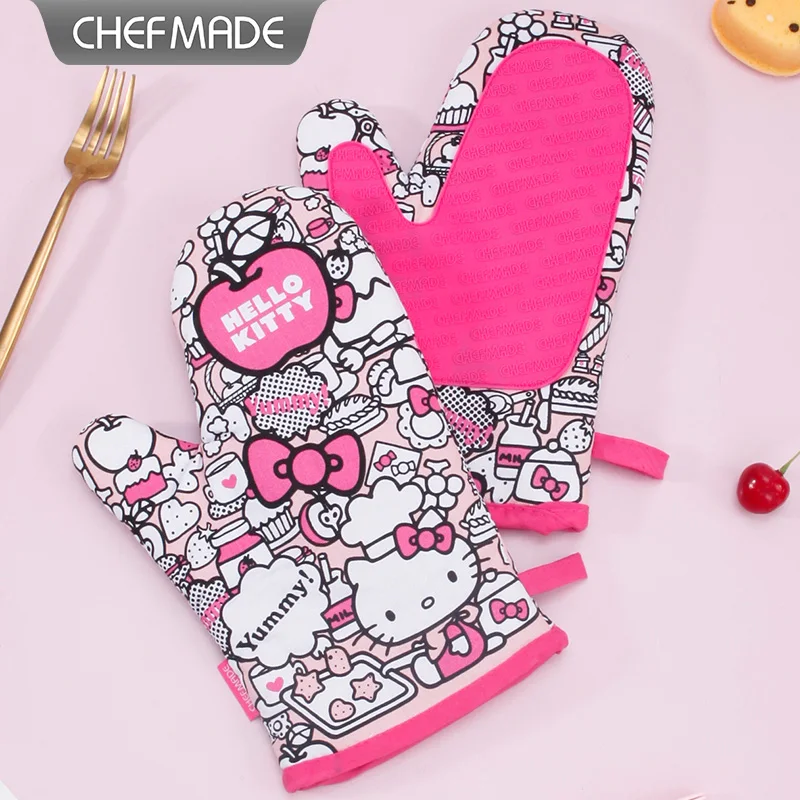 CHEFMADE Oven Mitts, HelloKitty Camouflage, 1 Pair Silicone Non-Slip Grip, Quilted Liner, Heat Resistant for BBQ Baking Cooking