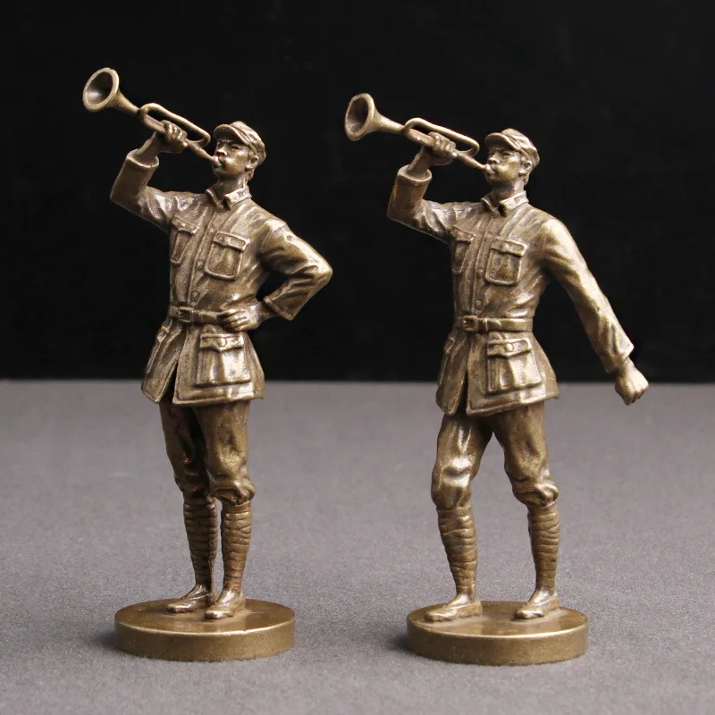 Pure Brass Long March Red Army Soldier Statue Home Decoration Crafts Trumpeter Commemorative Theme Character Sculpture Ornaments