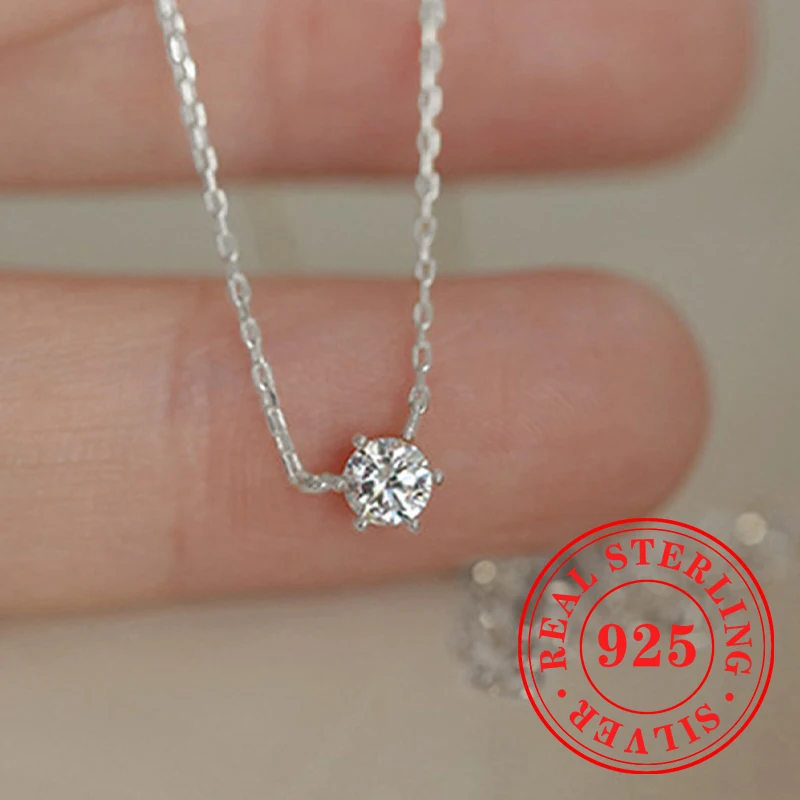 

Huitan Minimalist Pendant Necklace with Shiny Cubic Zircon Sparkling Delicate 925 Sterling Silver Charms Party Jewelry for Women