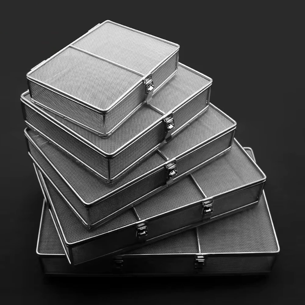 

Dental Sterilization Net Basket Sterilizing Basket with Lid Stainless Steel Surgical Instrument Autoclave Disinfection Box