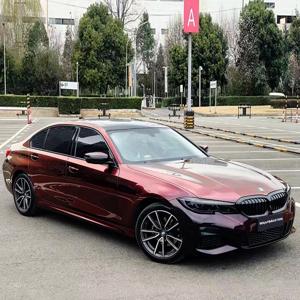 Red Stretchable Auto Vinyl Premium PET Easy to Install Removable Car Wrap Air Release Protective