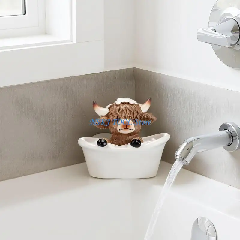 L8RC 3 Piece Resin Scottish High Land Cow Figurines Set Bathroom Interior Ornaments