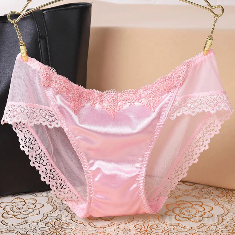 Satin Silk Panties Sexy Panty Briefs Lace Panties Women Underwear Lingerie Panties For Female Ladies Floral Pantys Underpants