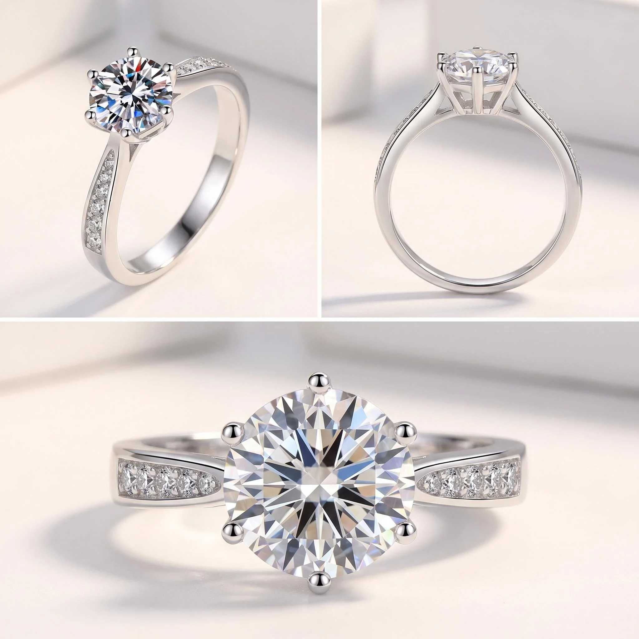 Women's Moissanite Ring, 18K White Gold Plated, 0.5ct-2ct