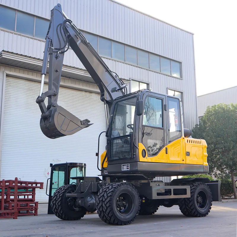 

Free Shipping Wheel Excavator Euro 5 CE EPA Diesel Excavator Farm Hydraulic 4 Wheels Drive Mini Digger With Cab Customized