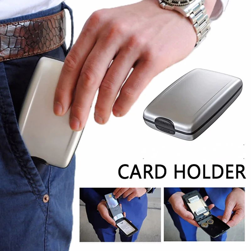 Card Case Unisex Wallet Protection Holder Business-Card New Metal Credit Blocking 1PC Anti-Scan Hard Case Wallet Solid Color