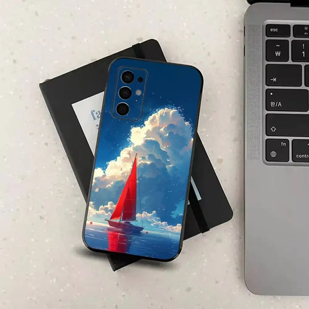 Painting Art Sailing Boat Phone Case For Samsung Galaxy A73,91,80,72,51,53,52,71,22,5G,Note,J7,8,9 Soft Black Cover