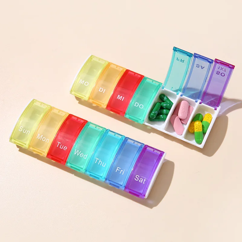 1PCS Weekly Pill Case Pillbox 7 Days Medicine Tablet Box Portable Travel Drugs Storage Organizer Pill Box English German