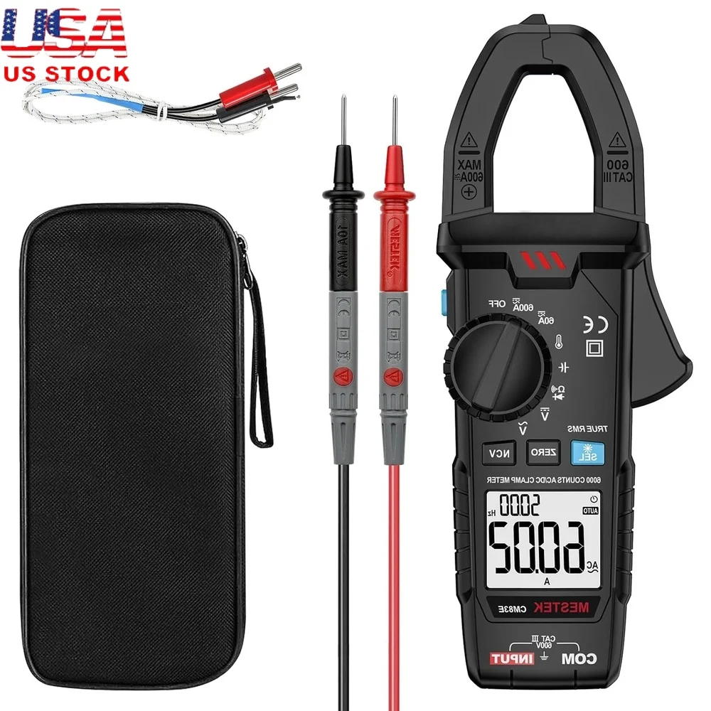 

Digital Clamp Meter 6000 Counts True RMS Voltage Tester with Non-Contact AC DC Current Measurement Backlit Display and LED
