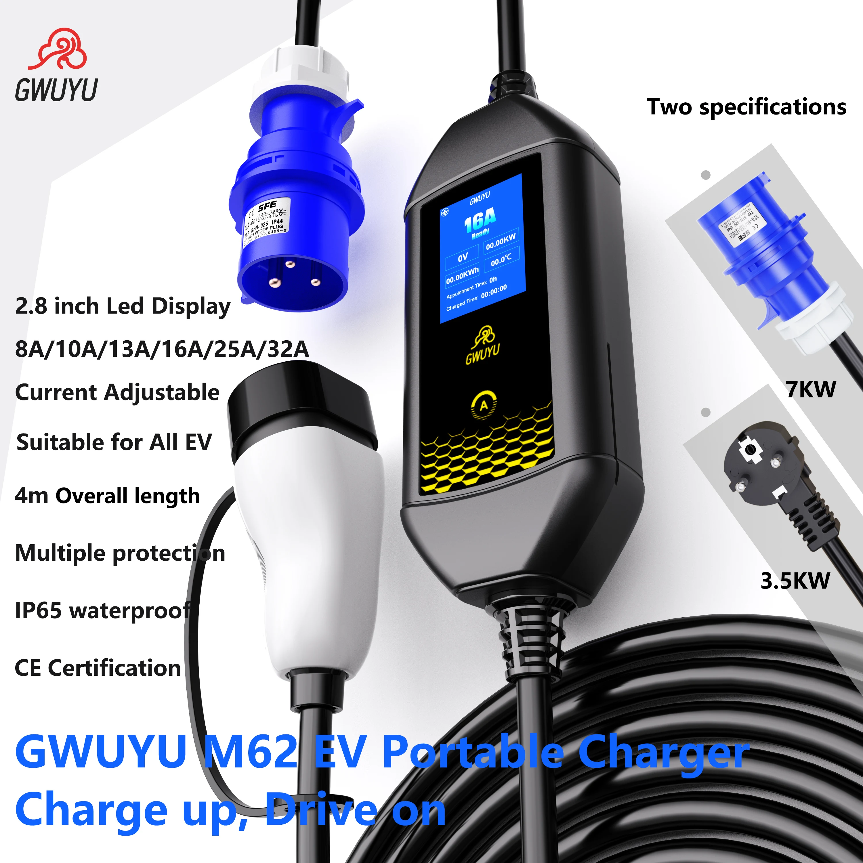 GWUYU 16A 3,5KW Typ2 Europäischer Standard-Stecker Tragbares Elektrofahrzeug-Ladegerät EVSE-Ladestation mit WLAN Bluetooth APP-Steuerung – Detail 17