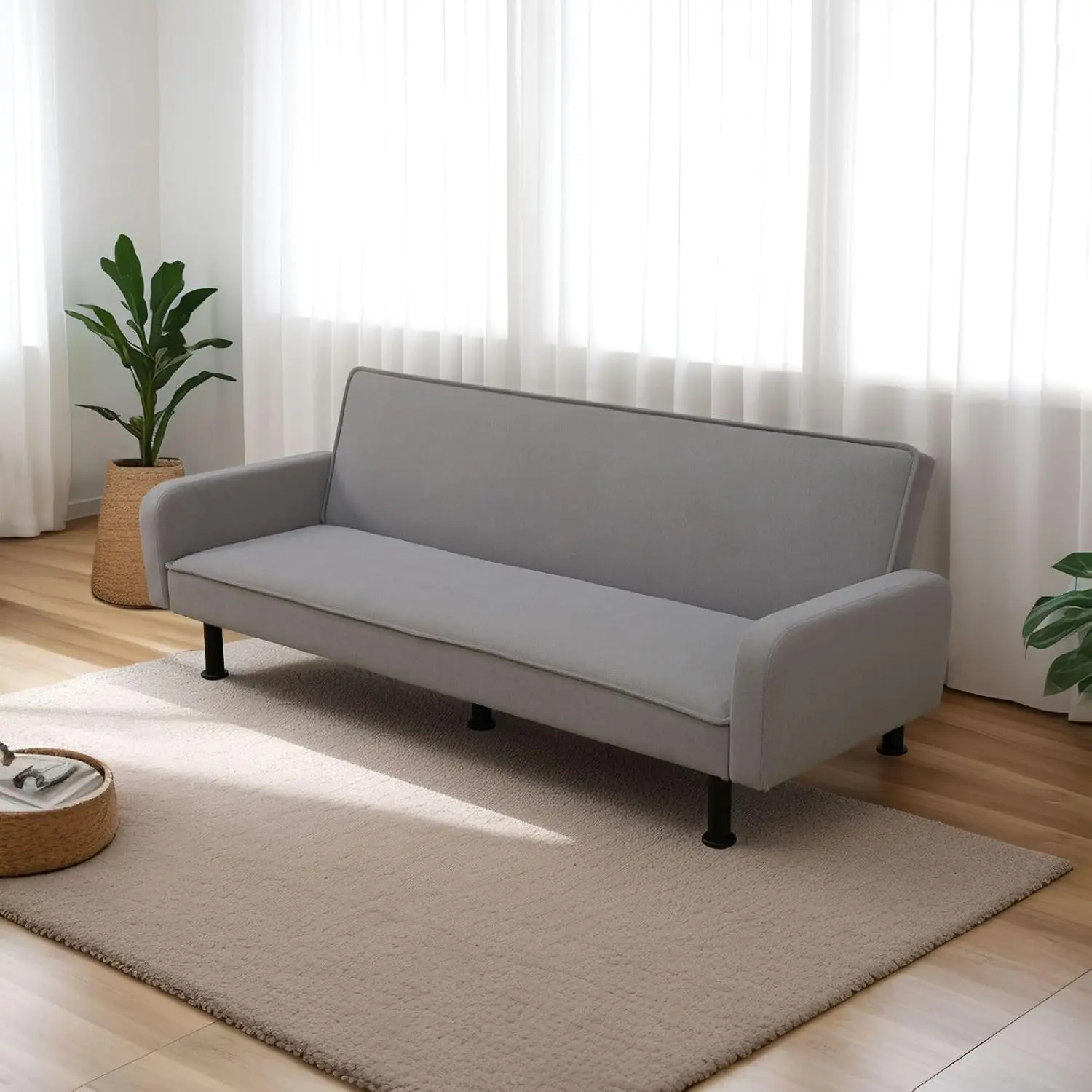 78-Inch Convertible Fabric Futon Sofa Bed, Folding Sleeper Couch with Curved Armrest, Futon Couch for Living Room, Apartment, Bedroom, Office, Dark Gray