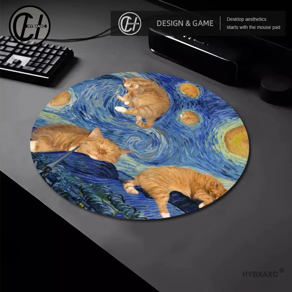 

Cute Cats Mouse Pad Vintage Starry Night Gaming Accessories Mousepad Van Gogh Mouse Mat Gamer Computer Desk Mousemats 20x20cm