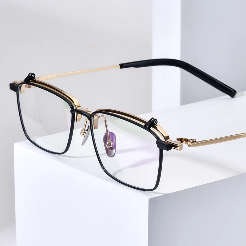 FONEX Titanium Glasses Frame Men Brand Design Flip Square Eyeglasses Frame Flip-up High Quality Japanese Ultralight Eyewear 401T