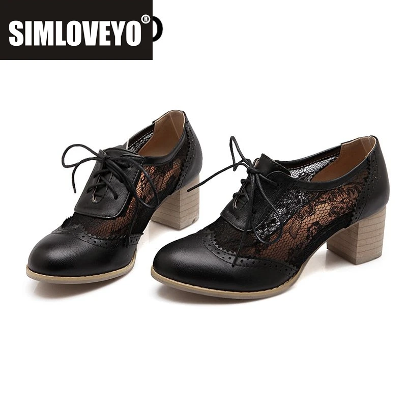 

SIMLOVEYO Модные женские туфли-лодочки с круглым носком на массивном каблуке 5,5 см, со шнуровкой и дышащей сеткой, большой размер 41, 42, 43, мягкие повседневные туфли-броги