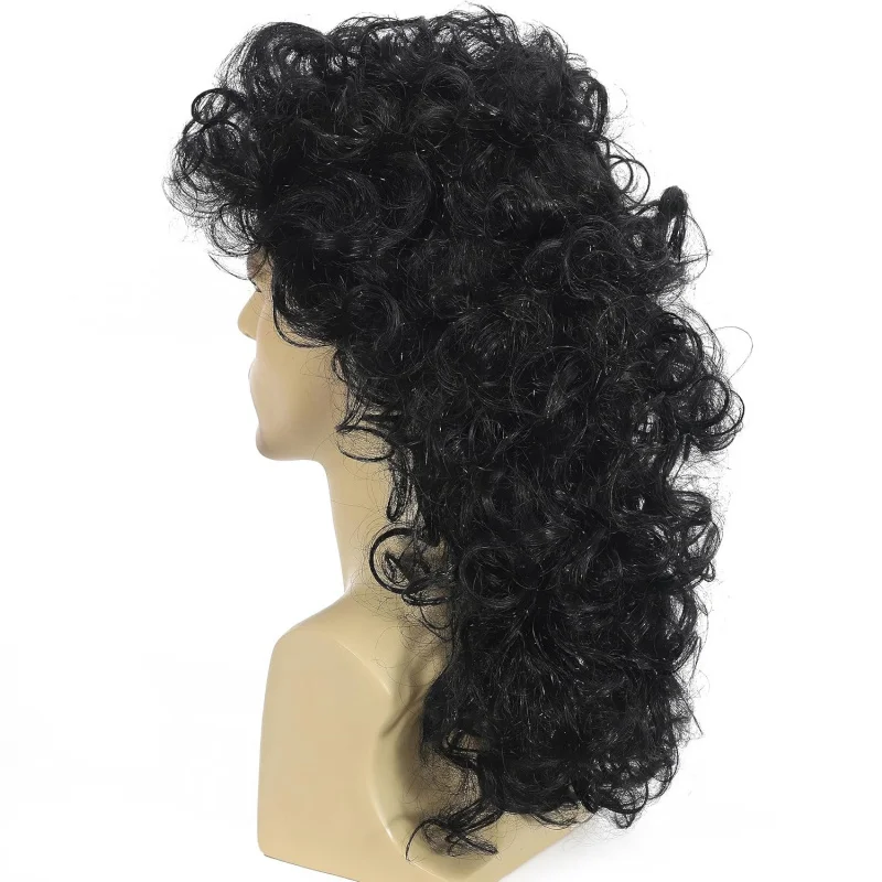 جديد الأوروبية والأمريكية نمط الرجال شعر مستعار هالوين ديسكو فاسق شال رقيق أسود طويل مجعد شعر مستعار