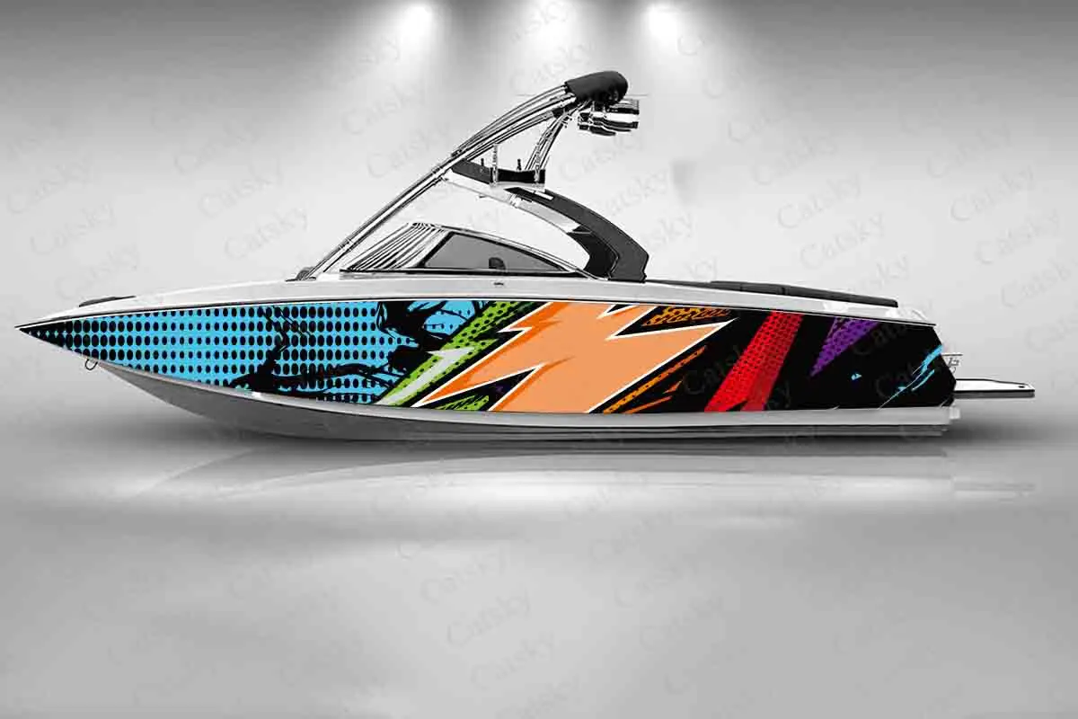 Abstract Geometric Line Graphic Boat Fashion Sticker Packaging Waterproof Custom Ship Number Sticker Wrap Vinyl Decal Decoration