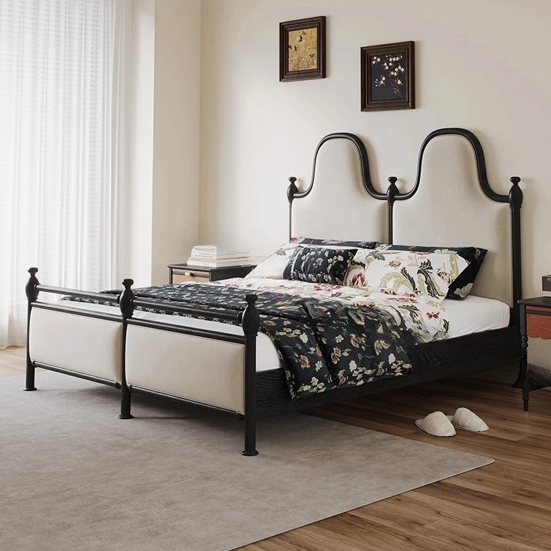 

Fabric bed retro old Paris simple light luxury Internet celebrity soft bag ash wood master bedroom 1.5m double