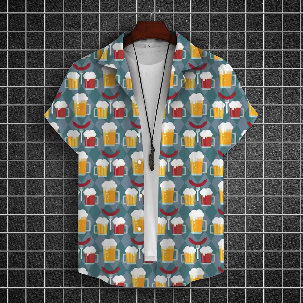 Camicia hawaiana per uomo 3d Beer Printed camicie a maniche corte camicia da festa di birra Tees Summer Casual Tops abbigliamento da uomo oversize allentato