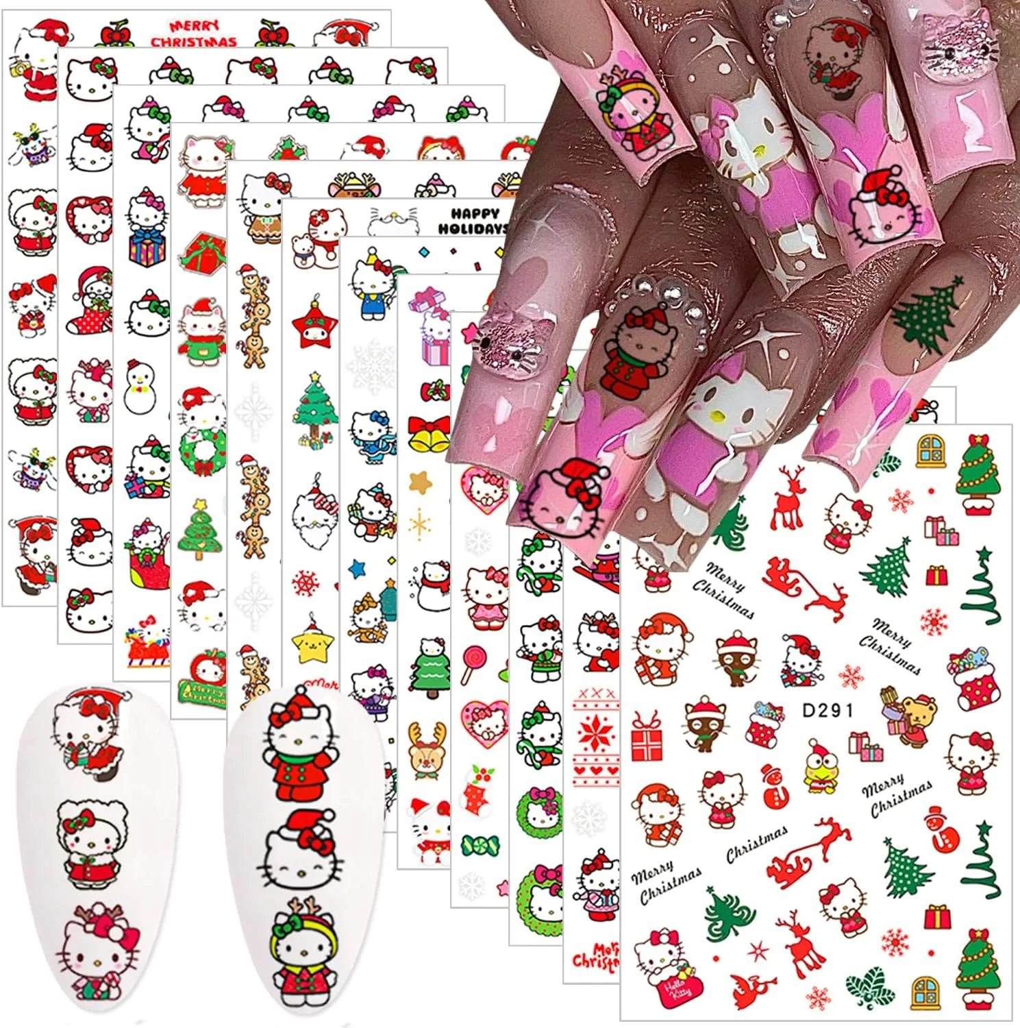 1PCS Sanrio Christmas Hello Kitty Nail Sticker Disney Mickey Mouse Mickey Stickers For Nails Christmas Decoration Press On Nails