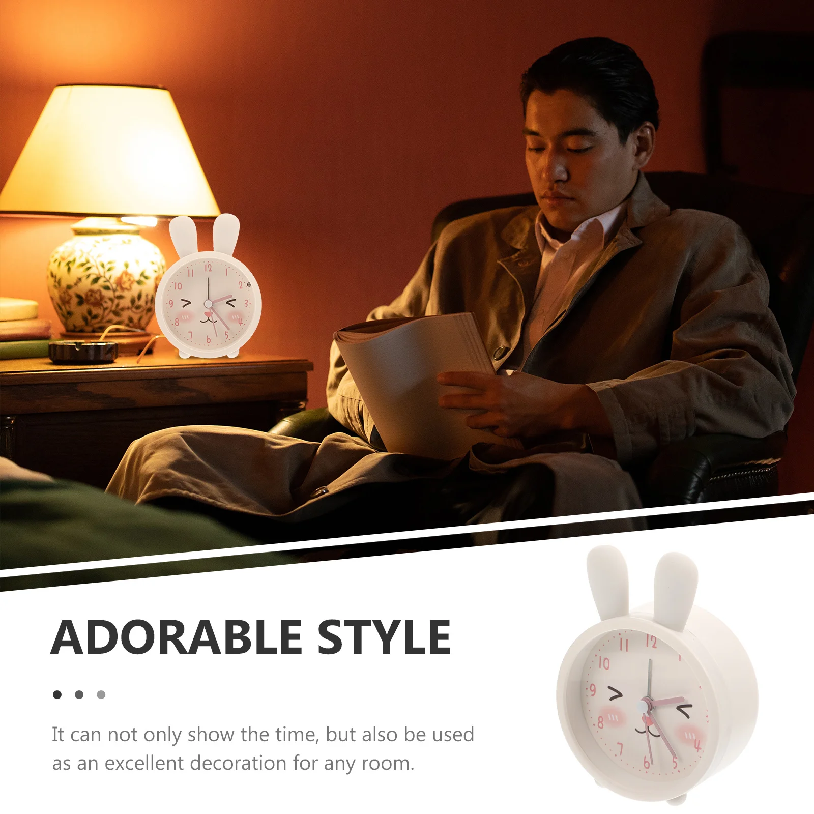 

Creative Cartoon Rabbit Alarm Clock Energy Efficient Non-Ticking Table Metal Clock Home Supply Home Accessory Desktop Decor