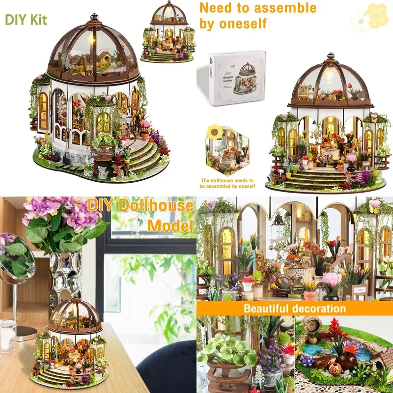 DIY Miniature Dollhouse Kit 3D Wooden Flower House Making Kit with LED Light and Furniture Bedroom Decoration Gifts For