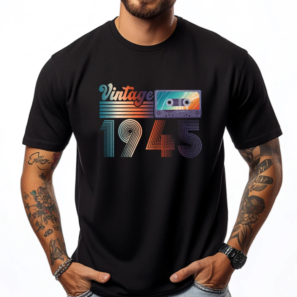 

Vintage 1945 80th Birthday 80 Years Old Cassette Tape Sports T Shirt Men Tee Shirt Men Crazy Funny Shirts