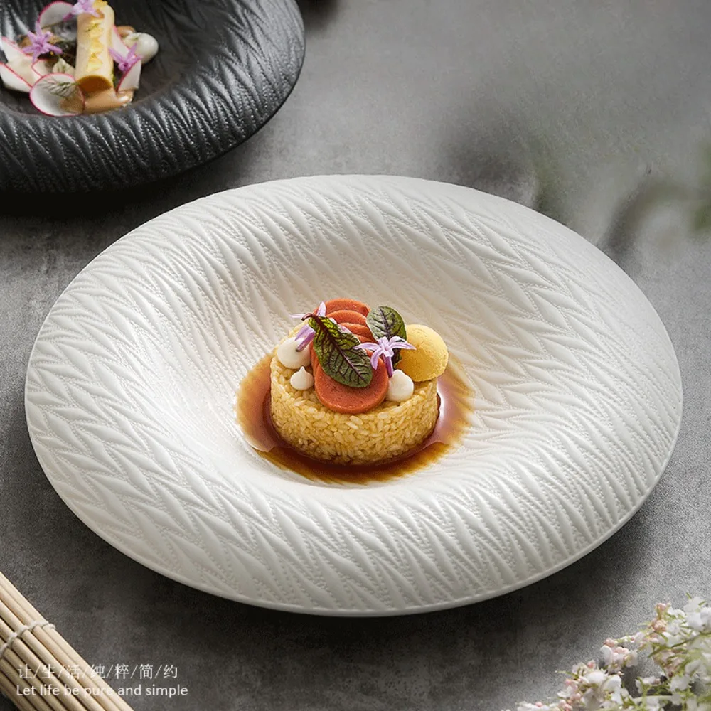 

European White Ceramic Round Beef Steak Western Food Plate High-end Dessert Plate Salad Bowl Exquisite Hotel Special Tableware