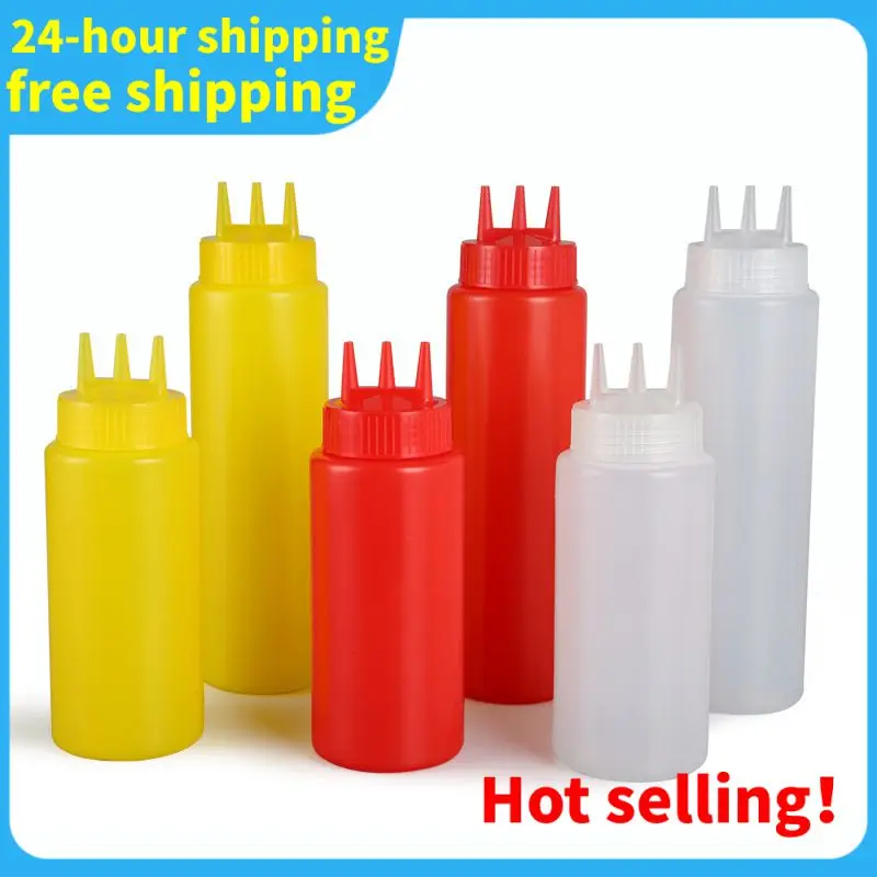 3 Holes 480/720ml Squeeze Bottle Food Grade Plastic Ketchup Mustard Mayo Sauces Olive Oil Bottles Condiment Container