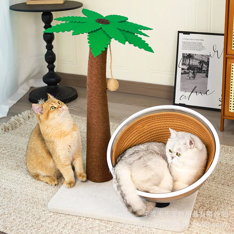 Cat Scratcher Post Tree Durable Sisal Scratching Post with Space Capsule Toy Climbing Interactive Furniture for Indoor Cats