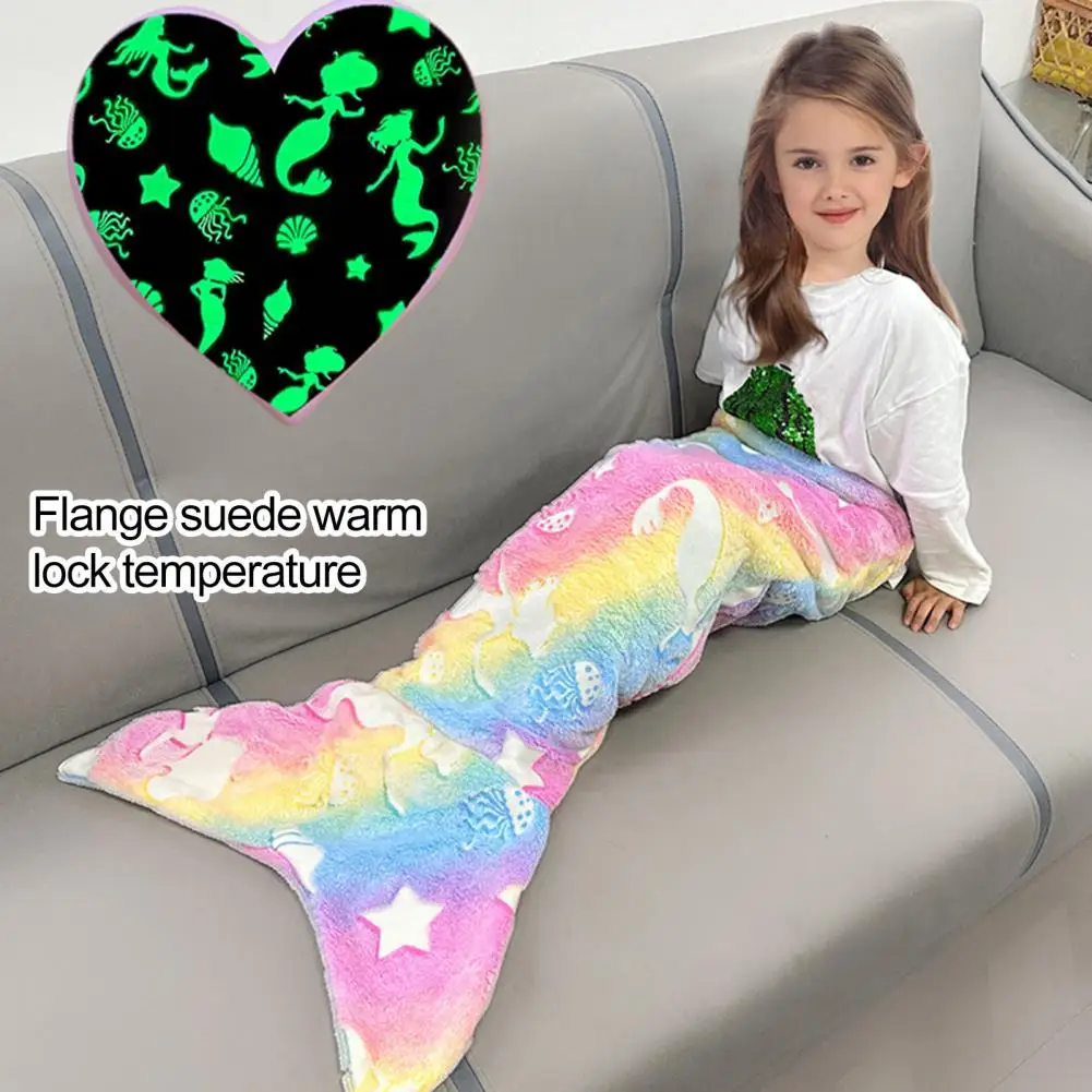 Kids Mermaid Tail Blanket Glowing In The Dark Blanket Mermaid Tail Blanket For Toddlers Plush Flannel Fleece Winter Blankets