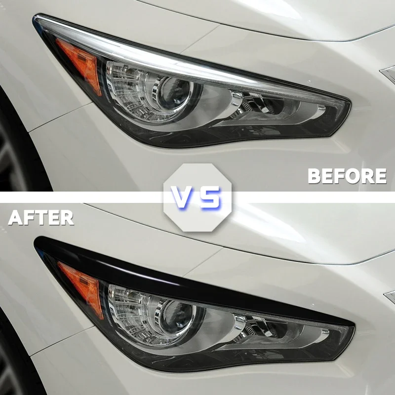 For Infiniti Q50 2014-2023+ ABS 2Pcs Car Front Headlight Eyebrow Auto Trim Sticker Body Kits Tuning Gloss Black/Carbon Look 