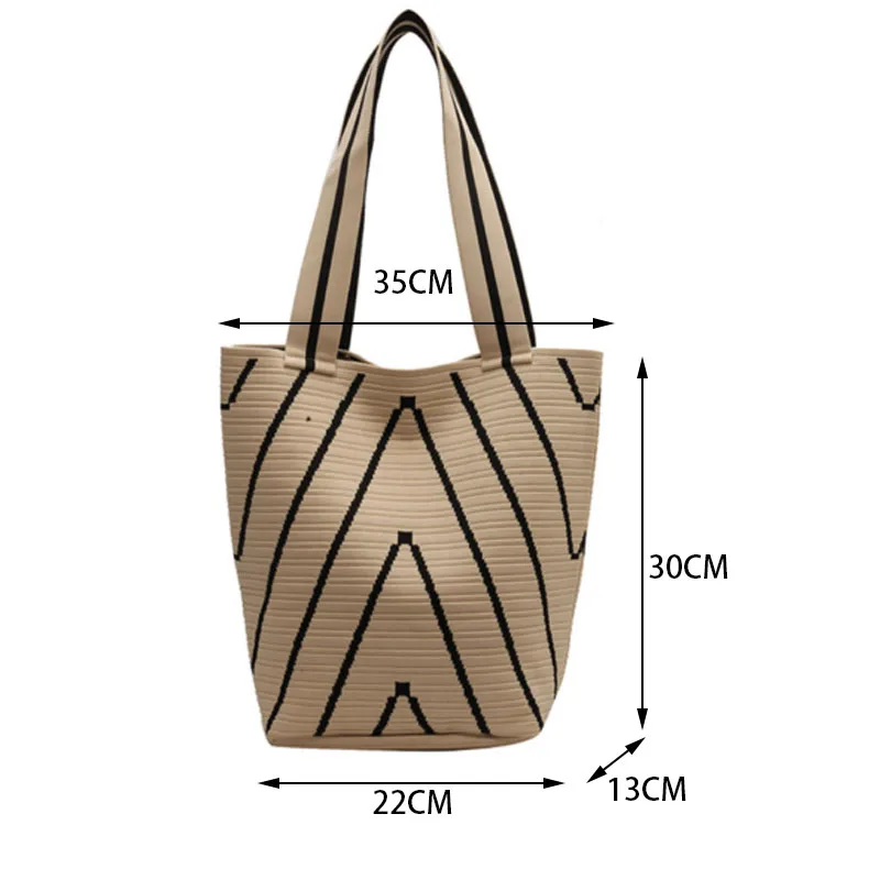 Bolso de hombro de gran capacidad para mujer, bandolera de punto con patrón de ondas, a la moda, 2024