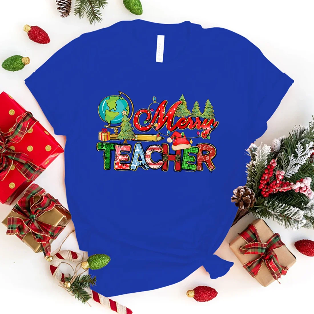 Men Fashion T Shirt Funny Christmas Merry Teacher Letter Print T Shirt Christmas Merry Teacher Graphic Tee Shirt Unisex Casual P