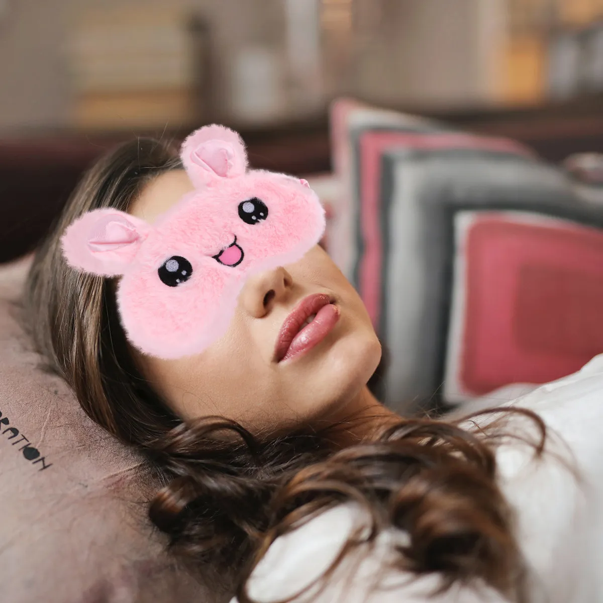 1Pcs Cartoon Rabbit Pattern Eye Mask Pink Light Breathable Sleep Cover Comfortable Night Blindfold for Travel Work Nap