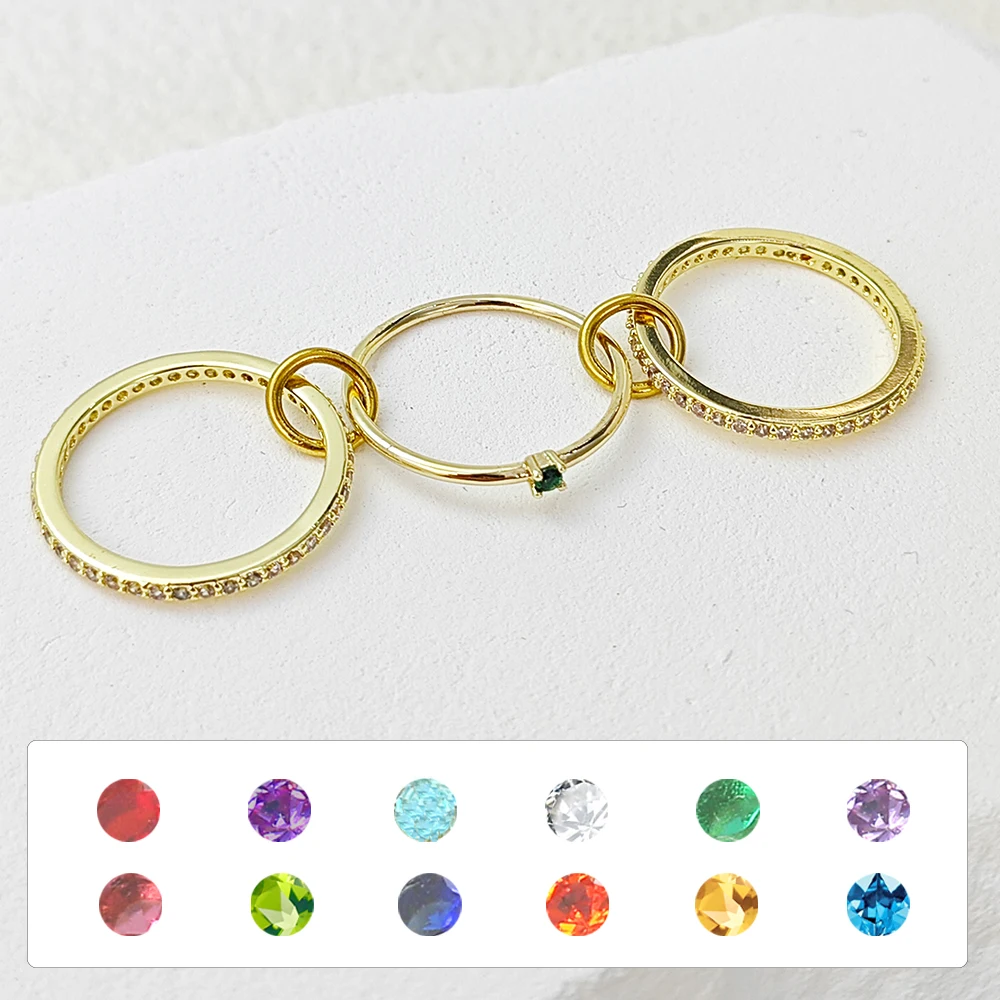 Three-pieces Stackable Birthstone Rings For Women Gold Color Iced Out Zircon Spinelli Ring Set Party Gifts Trend Finger Jewelry