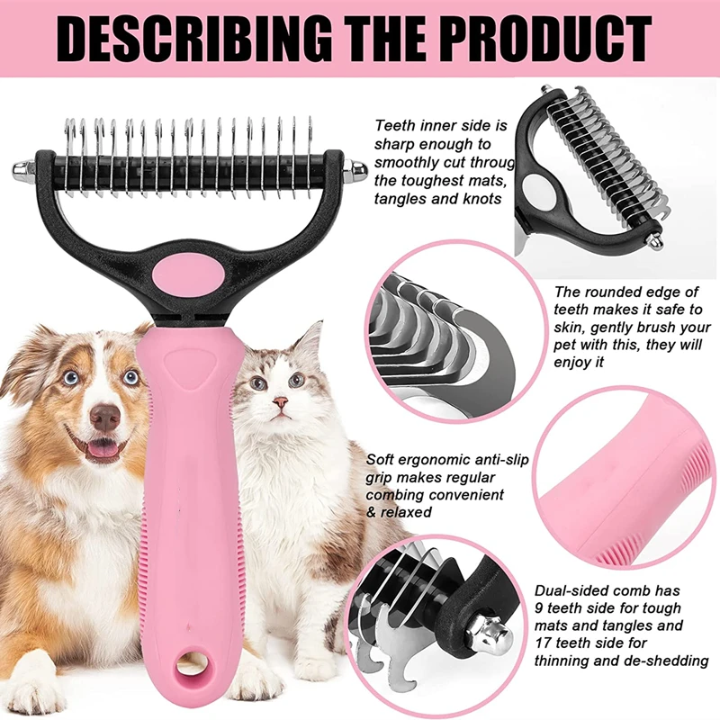 New 5 Colors Pets Fur Knot Cutter Dog Grooming Shedding Tools Pet Cat Hair Removal Comb Brush Double Sided Pet Products Comb