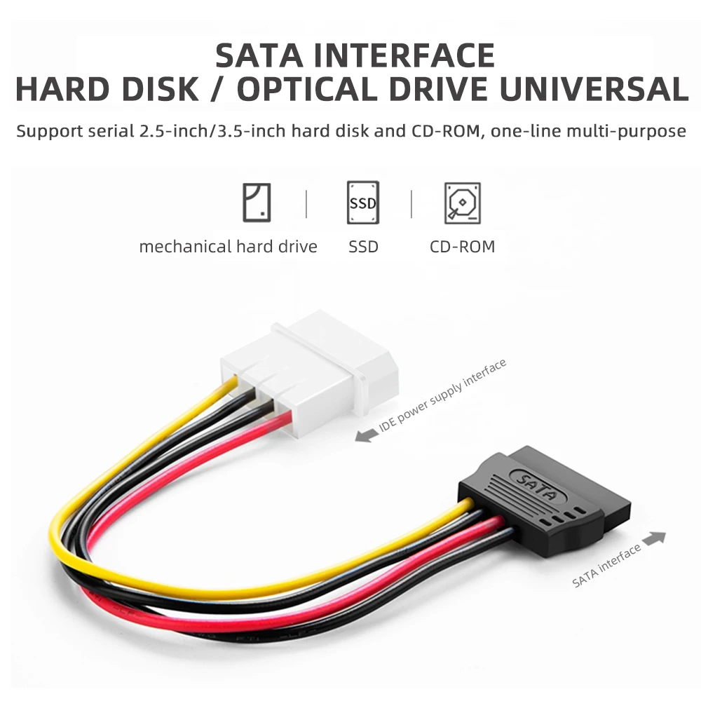 IDE Molex 4 Pin to SATA 2 Serial HDD Power Adapter Cable Hard Drive Connector Male to Female Molex SATA Extension Cord