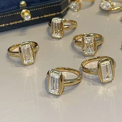 14K Gold Emerald Cut Lab Diamond Ring 100% Real 925 Sterling Silver Engagement Wedding Band Rings for Women Promise Jewelry