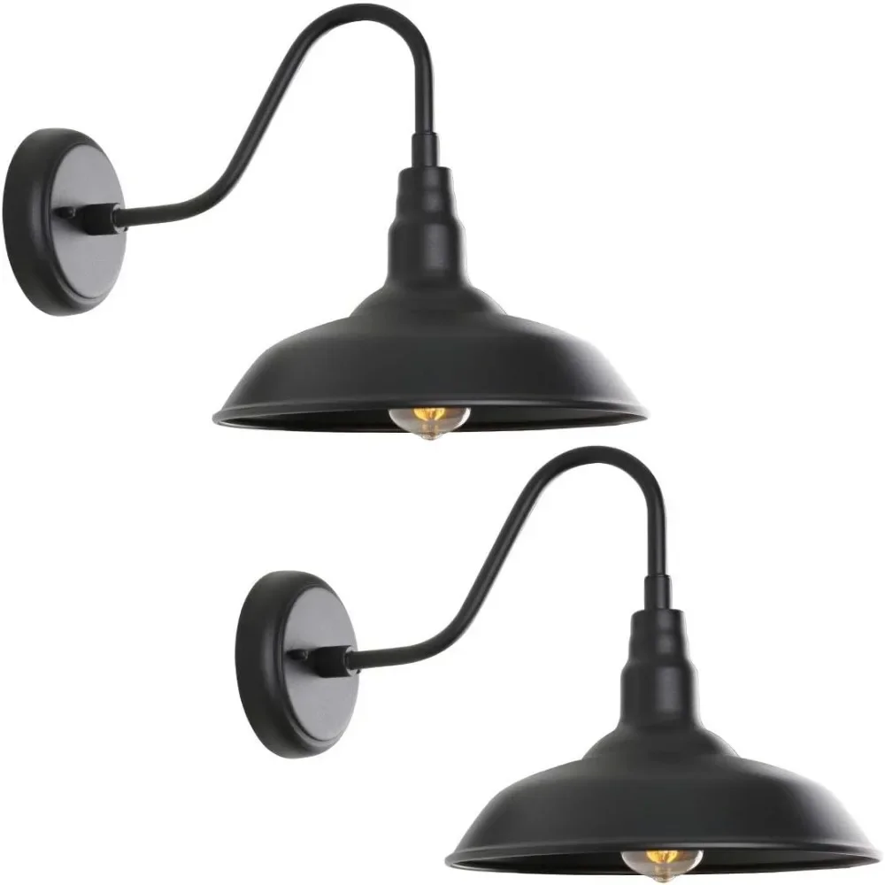 

14 Inch Outdoor Gooseneck Light Fixture for Porch, 2 Pack Large Exterior Barn Lights for Farmhouse, Black Outside Wall Sconce