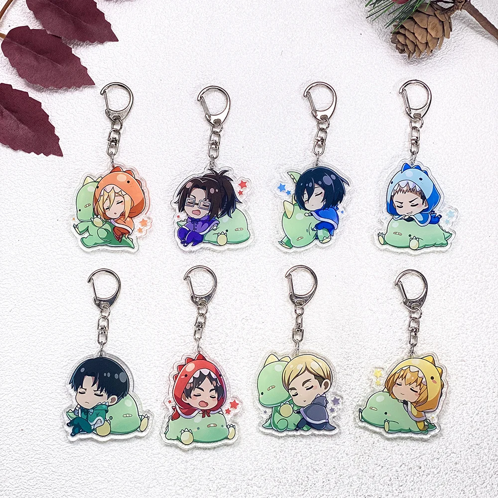 1/8Pcs Anime Figures Attack on Titan Car Keychain Accessories Acrylic Cute Charms Pendant For Bag Key Holder Backpack Decoration