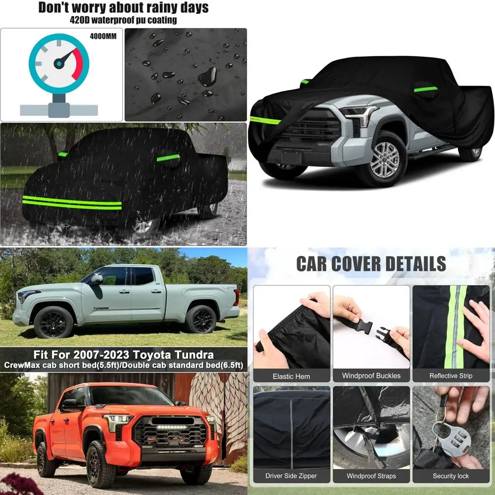 

All-Weather Car Cover for 2007-2025 Toyota Tundra Double Cab & CrewMax Short Bed, 420D Waterproof with Zipper Door Protection