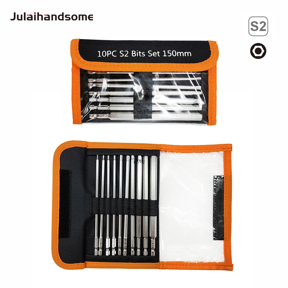 

Julaihandsome 10PC Allen Wrench Drill Bits Security Hex Bit Set Metric,with Magnetic S2 Steel 150MM Long,6 inch with Tool Bag