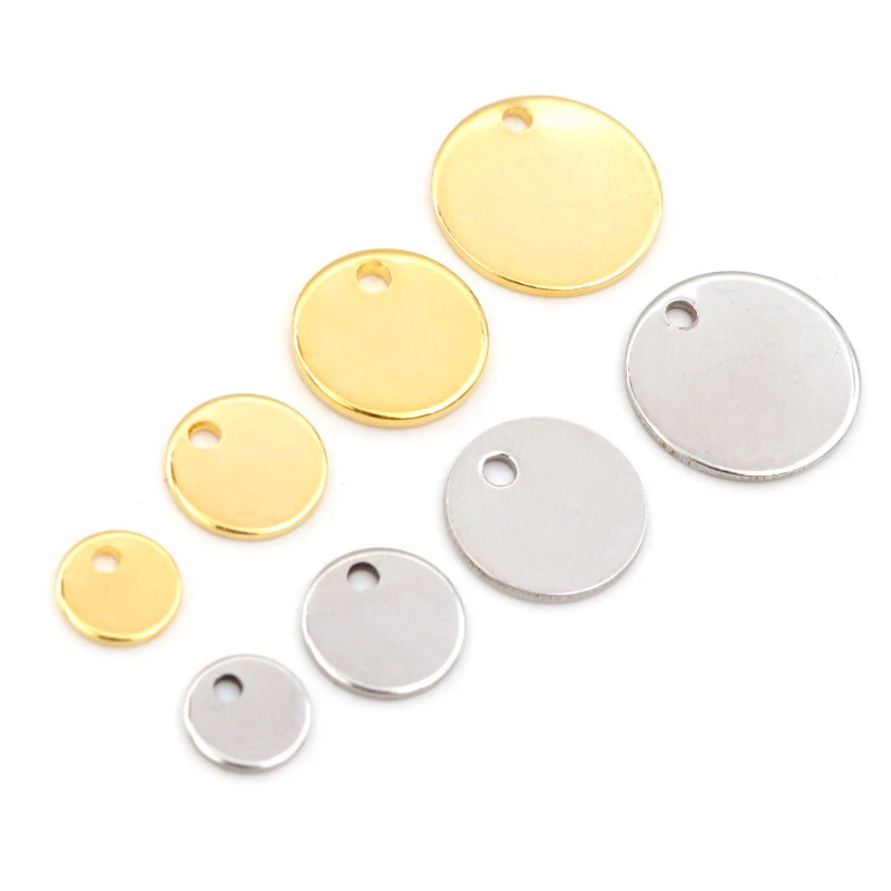 6 8 10 12 15 18 20 25mm Charms 316 ze stali nierdzewnej pozłacane okrągłe jeden otwór Charm DIY naszyjnik wisiorek biżuteria znalezienie
