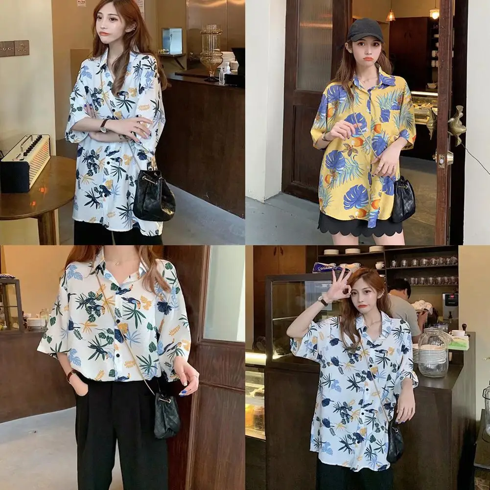 Summer Beach Style Vacation Short-sleeved Floral Shirt For Women Super Fairy Style Beach Floral Shirt Retro Hong Style O8T2