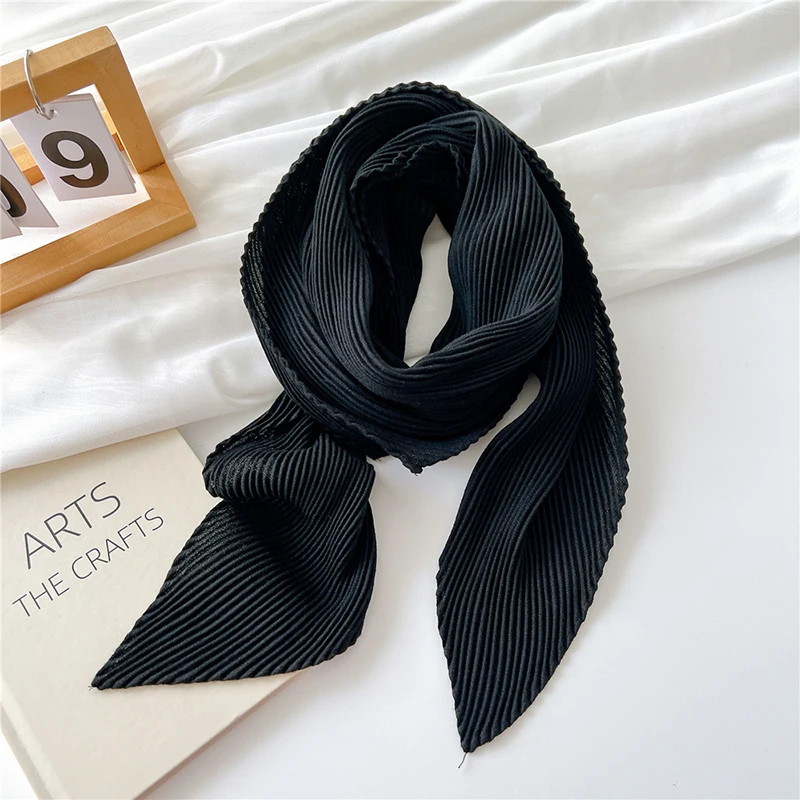 90cm Size Scarf Pleated Crinkle Women\'s Hijab Wrinkle Shawl Scarves Women Satin Scarf Neckerchief Square Skinny Hair Tie Band