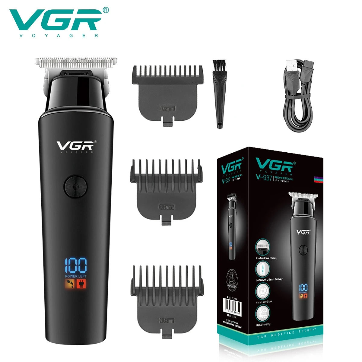 Hair Trimmer Professional Hair Clipper Cordless Hair Cutting Machine Electric Rechargeable T Blade Beard Shaver Trimmer for Men