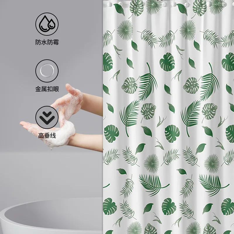 Black and White Leaf Waterproof PEVA Shower Curtain Waterproof Bathroom Curtain Liners 180 * 180CM with 12 Hooks