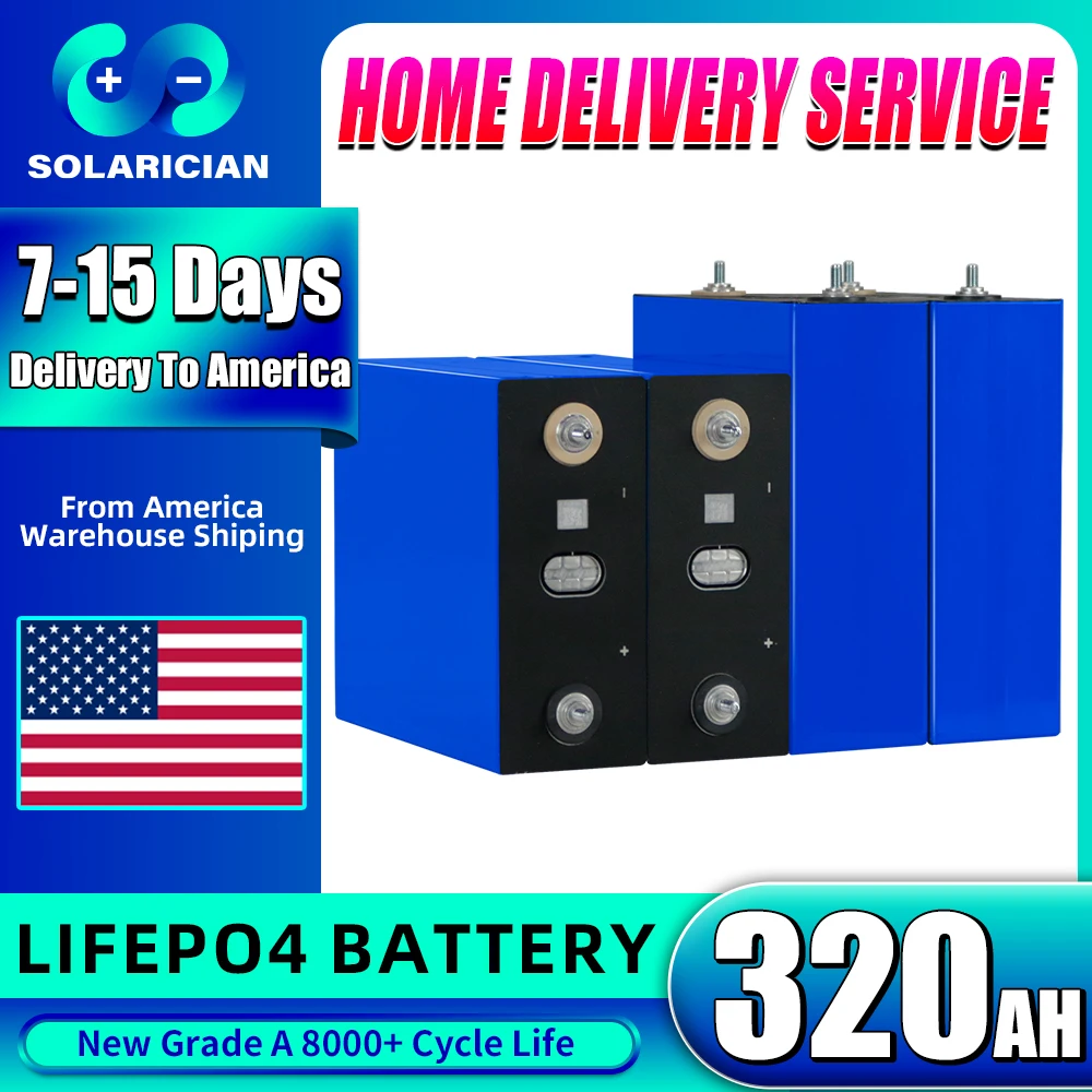 

8000 Cycle Grade A 320Ah LiFePO4 Battery 3.2V LFP Rechargeable Bateria DIY 12V 24V 48V Solar Lifepo4 Cell For RV Camper US Stock