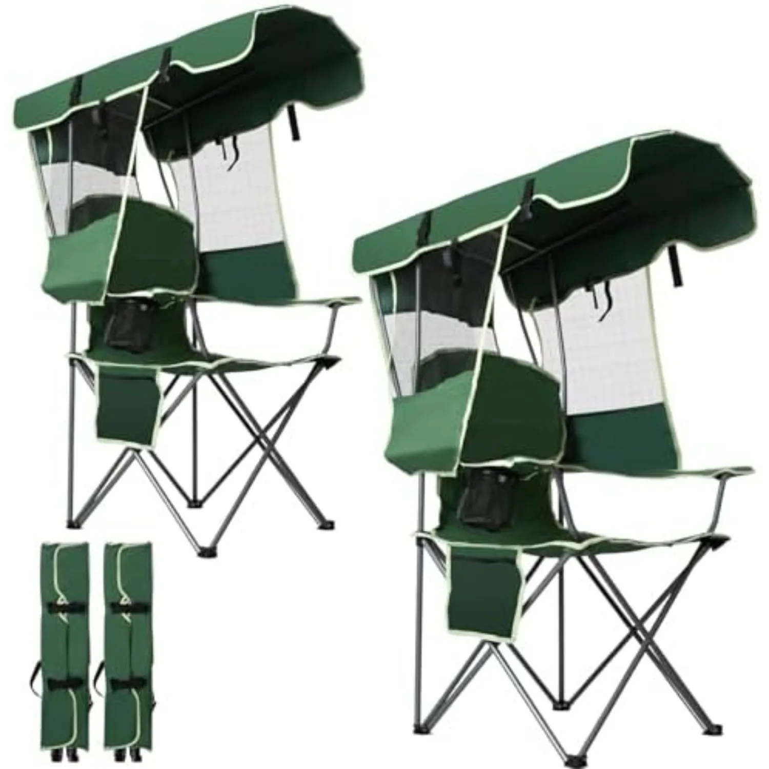 Folding Canopy Beach Camping Chairs for Adult 2 Pack, Portable Outdoor Chairs with Sunshade,Cup Holder & Side Pocket