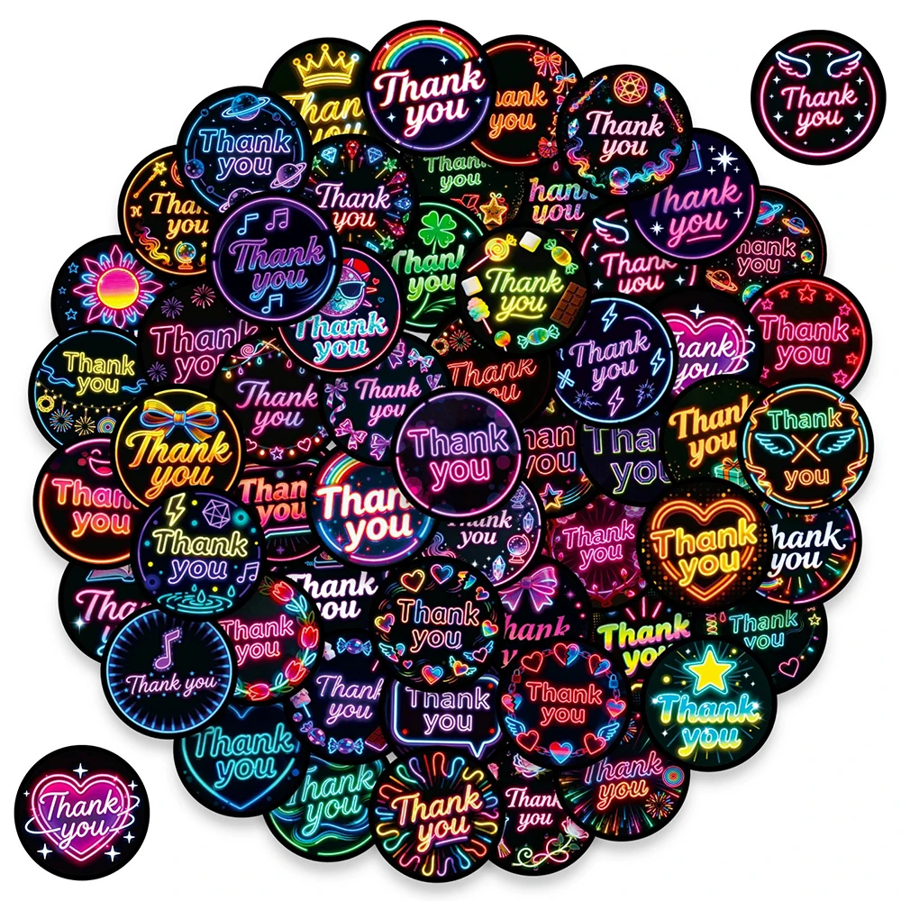 10/30/50pcs Cartoon Neon Thank You Graffiti Stickers Decals DIY Laptop Fridge Diary Phone Case Suitcase Label Decoration Sticker